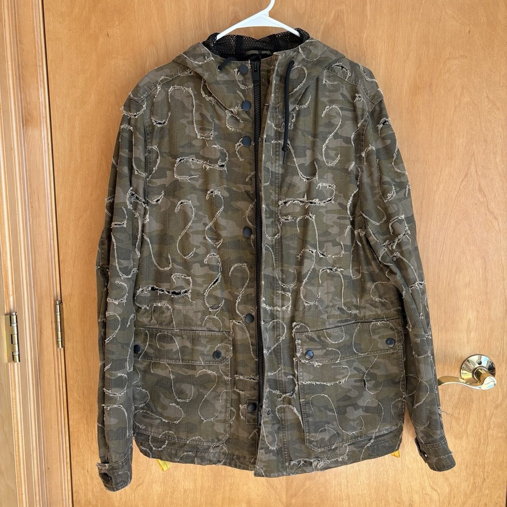 DIESEL J-LASER DISTRESSED CAMOUFLAGE COTTON JACKET COAT ARMY GREEN MENS XL NWT
